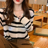 Long Sleeve Striped Button Slim Sweater