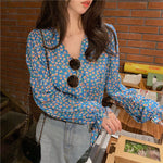 Vintage Florals Pattern Lantern Sleeve Blouse Shirt