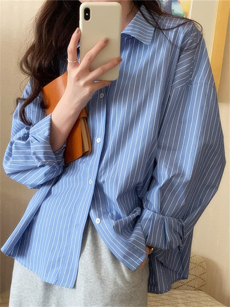 Long Sleeve Elegant Striped Blouse Shirt – Nada Outfit Land