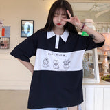 Loose Cat Japanese Printed Polo Collar Shirt