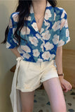 Short Sleeve Floral Painting Blouse Shirt