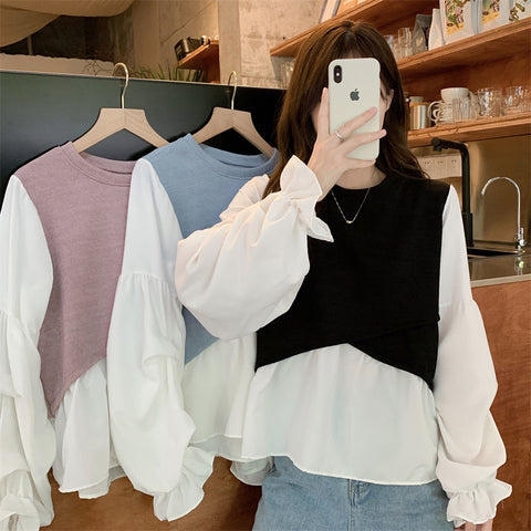 Long Sleeve Two Style Office Knitted Blouse Shirt
