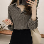 Long Sleeve Elegant Plaid Style Blouse Shirt