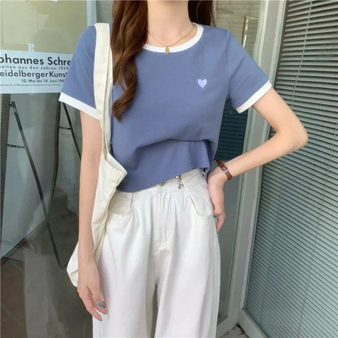 Love Pocket Embroidery Polo Ringer Shirt