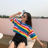 Rainbow Stripe Casual Short Sleeve Shirt