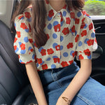 Cartoon Flower Pattern Puff Sleeve Blouse Shirt