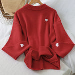 Little Heart Embroidery O-Neck Sweater