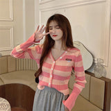 V-Neck Stripes Cropped Casual Cardigan Sweater