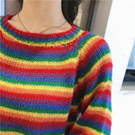 Rainbow Striped Casual Cropped Sweater