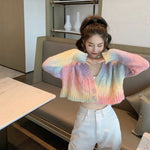 Cropped Rainbow Colors Knitted Cardigan Sweater