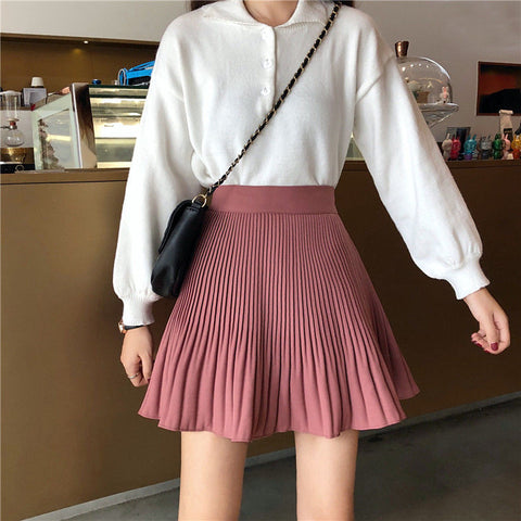 High Waist Solid A-Line Mini Skirts