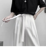 High Waist Loose Belted Straight Long Pants