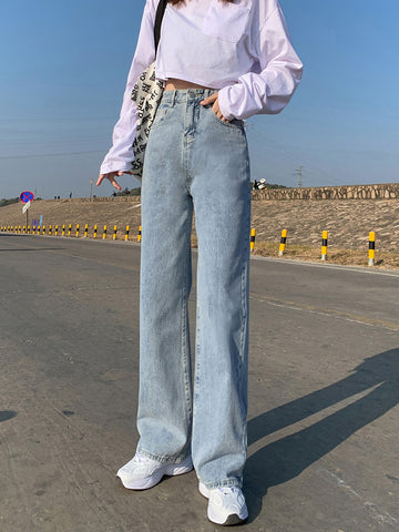 High Waist Wide Leg Full Length Jeans Pants – Nada Outfit Land