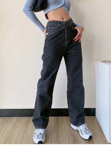 High Waist Irregular Zipper Button Wide Leg Jeans Pants – Nada Outfit Land