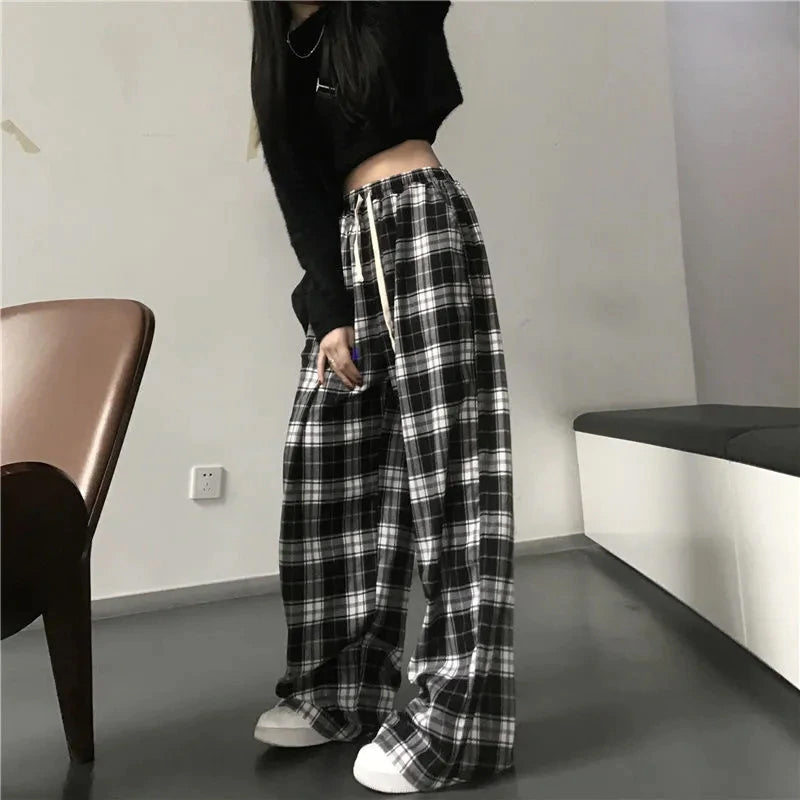 Loose Wide Leg Black And White Plaid Pants – Nada Outfit Land