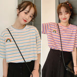 Rainbow Embroidered Striped Short Sleeve Shirt