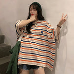 Fun Striped Loose Style Polo Collar Shirt