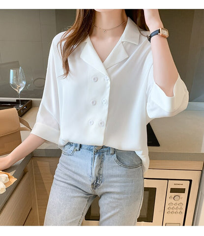 Half Sleeve Notched Collar Office Blouse Shirt – Nada Outfit Land