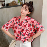 Strawberry Printed Short Sleeve Blouse Shirt