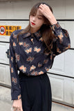 Long Sleeve Butterfly Printed Blouse Shirt