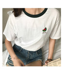 Fruit Embroidered Casual Ringer Shirt