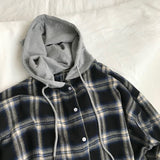 Vintage Hooded Plaid Combination Shirt