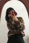 Loose O-Neck Knitted Striped Sweater