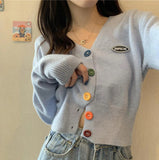 Colorful Button V-Neck Cardigan Sweater