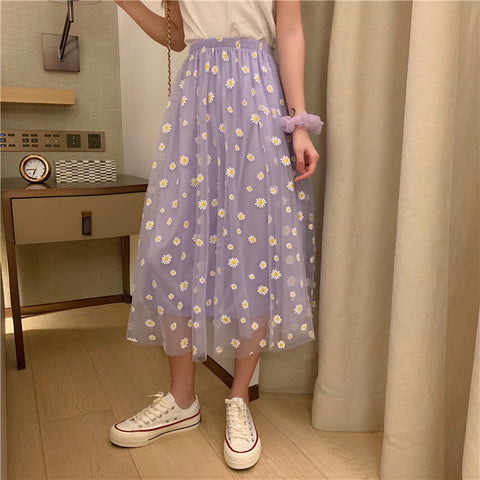 High Waist Daisy Printed Mesh Transparent A- Line Skirt – Nada Outfit Land