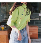 Colorful Button Cute Irregular Solid Shirt