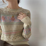 Long Sleeve Retro Floral Knitted Sweater