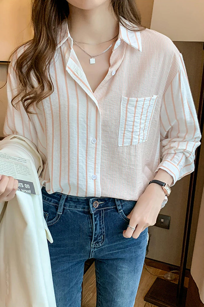 Long Sleeve Striped Patchwork Blouse Shirt – Nada Outfit Land