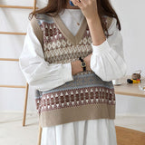 Sleeveless Retro Pattern Short Knitted Vest Sweater