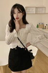 Long Sleeve Lace Tie Cute Blouse Shirts