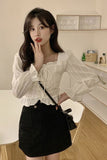 Long Sleeve Lace Tie Cute Blouse Shirts