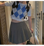 Retro Argyle Pattern Knitted Cropped Sweater