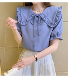 Short Sleeve Doll Collar Blouse Shirt