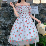 Strawberry Printed Elegant Chiffon Transparent Dress