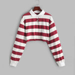 Colors Striped Long Sleeve Polo Collar Cropped Shirt