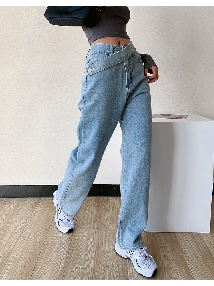 High Waist Irregular Zipper Button Wide Leg Jeans Pants – Nada Outfit Land
