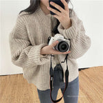 Zipper Solid Knitted Loose Sweater