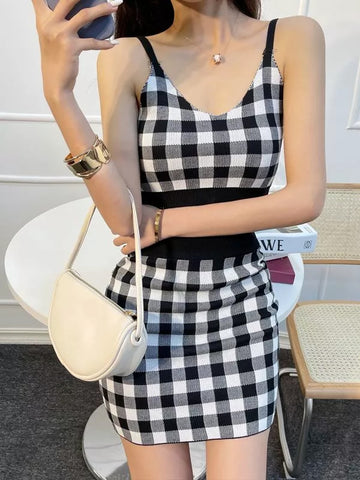 Two Piece Plaid Crop Tops With Mini Skirt Outfit Set