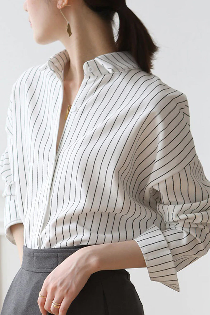 Loose Striped Office Blouse Shirt – Nada Outfit Land