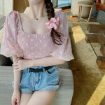 Small Daisy Embroidery Mesh Off Shoulder Shirts