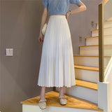 High Elastic Waist Rib Pleated Long Skirt