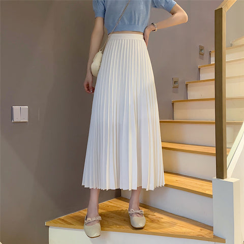 High Elastic Waist Rib Pleated Long Skirt – Nada Outfit Land