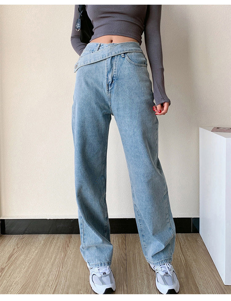 High Waist Irregular Zipper Button Wide Leg Jeans Pants – Nada Outfit Land