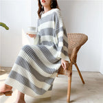 Loose Long Striped Crew Neck Knitted Dress