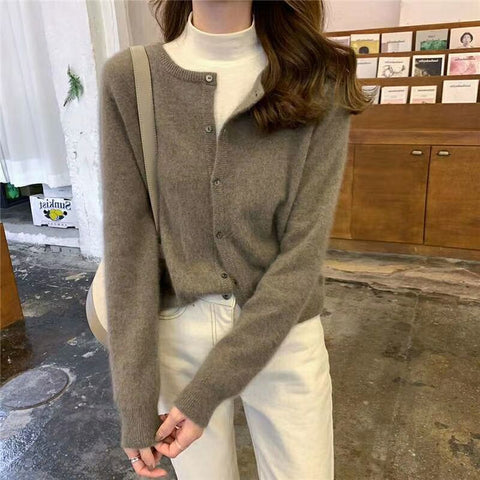 Long Sleeve O-Neck Wool Cashmere Cardigan Sweater – Nada Outfit Land